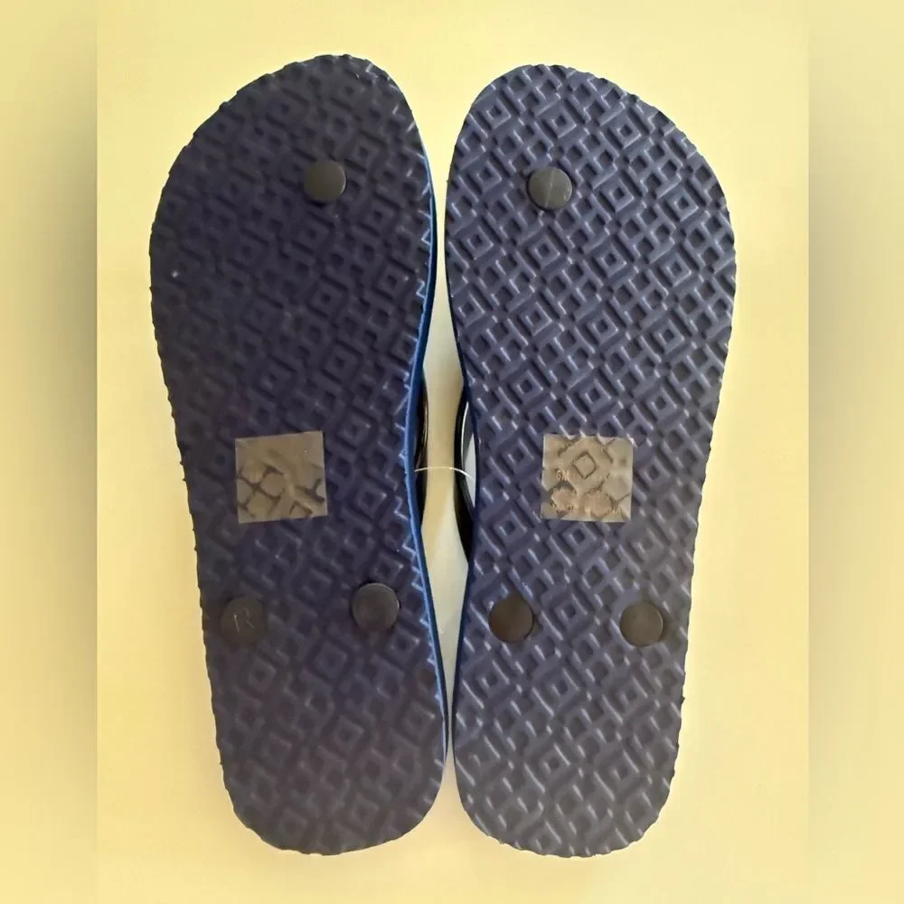 Tory Burch Navy Floral Thin Flip Flops
